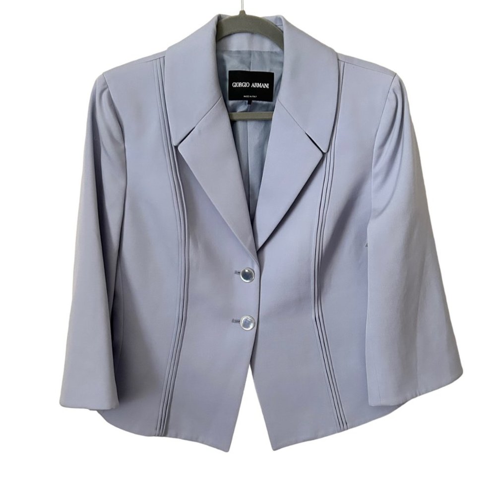 Giorgio Armani Light Blue 100% Wool One Button Blazer Jacket
